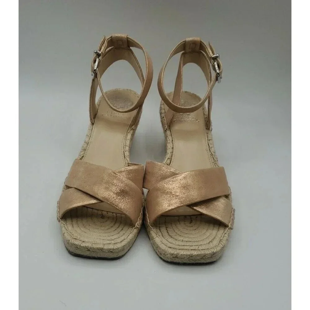 Vince Camuto Women Heel Wedge Shoes Open Toe Rose Gold Espadrille Sandal 9.5M